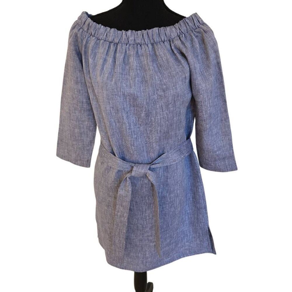 Lafayette 148 Womens Off-The-Shoulder Chambray Dress Size P